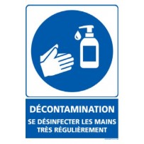 Signalétique adhésif mur - Décontamination se désinfecter les mains