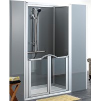 Cabine de douche option Evolution - PMR, paroi mi-hauteur chromé